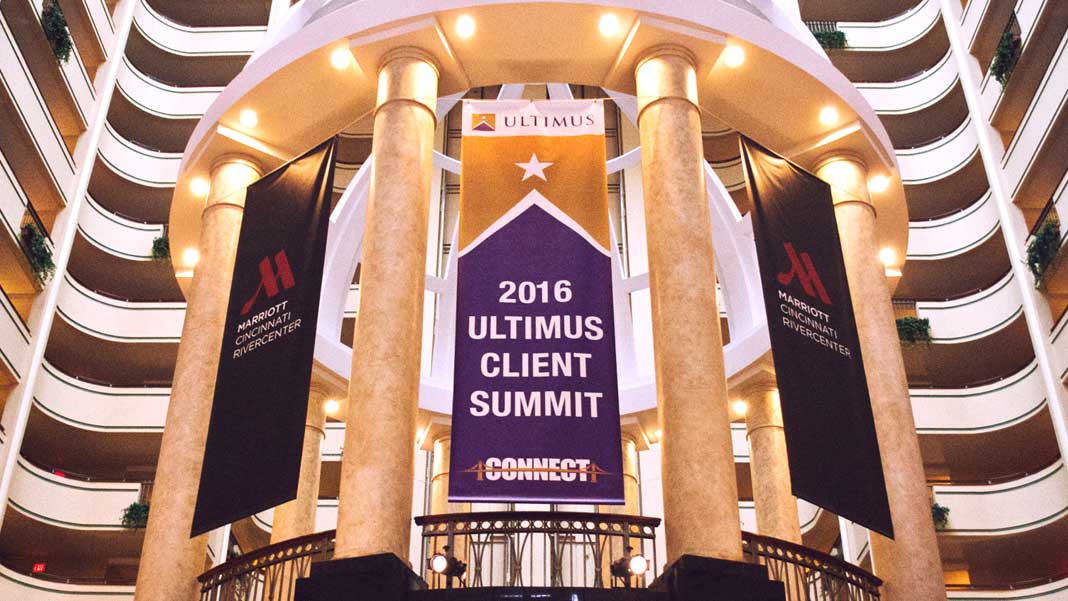 Photo of Ultimus banner at client summit